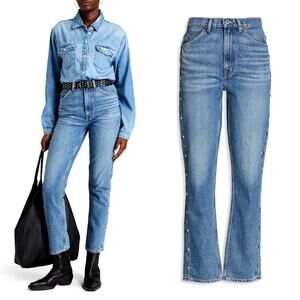 RE/DONE 70s High Rise Studded Moon Wash Straight Leg Jeans Size 29 EUC